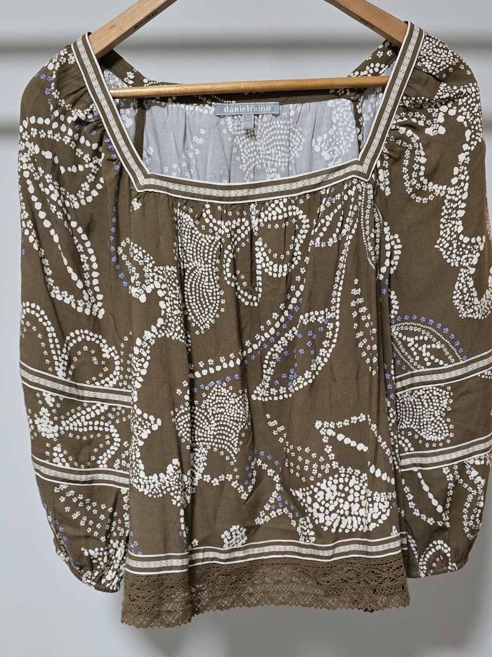 Daniel Rainn Brown Printed Square-Neck Tunic with Lace Trim